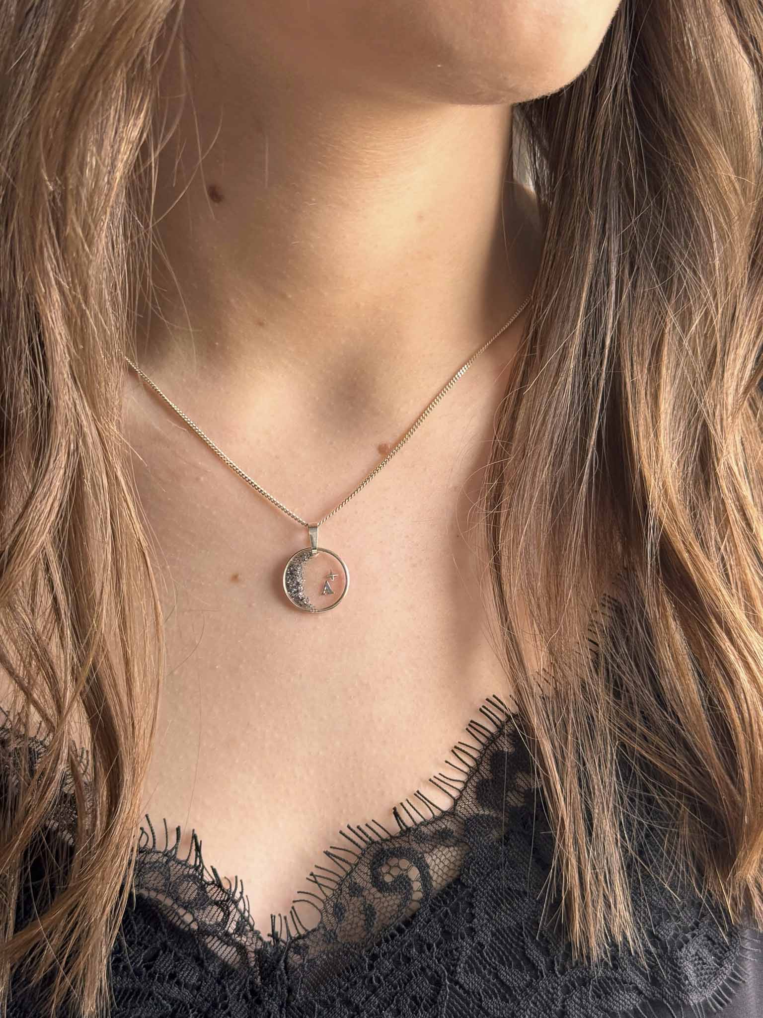 Collier souvenir Lune éternelle en argent 925 fait main - bijou souvenir poils de chat chien crins cheval - Les Bijoux Étoilés