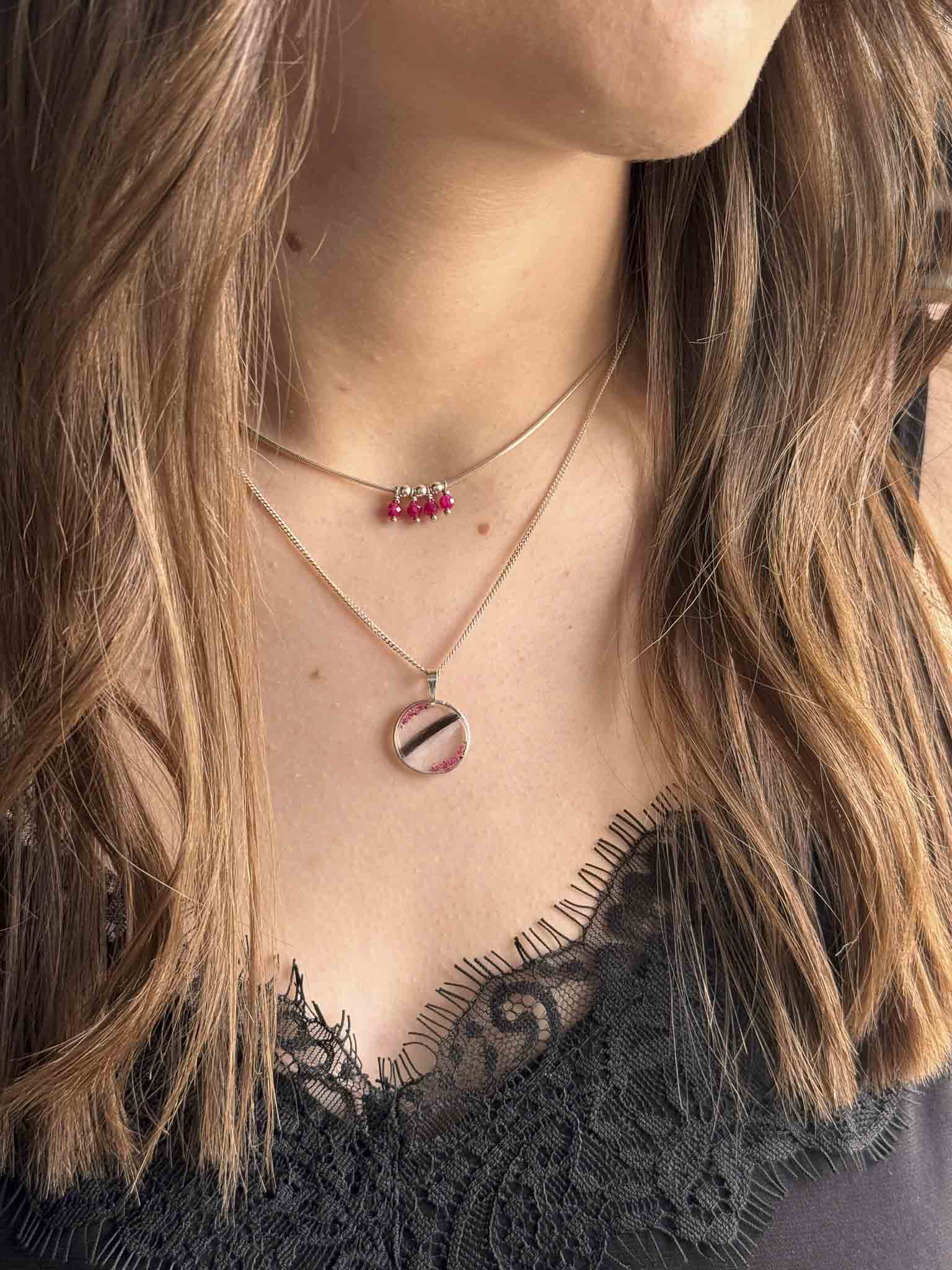 Collier souvenir Voie Lactée argent 925 face rose - bijou souvenir poils animaux fait main France - Les Bijoux Étoilés