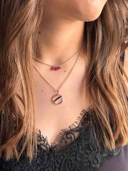 Collier souvenir Voie Lactée argent 925 face rose - bijou souvenir poils animaux fait main France - Les Bijoux Étoilés