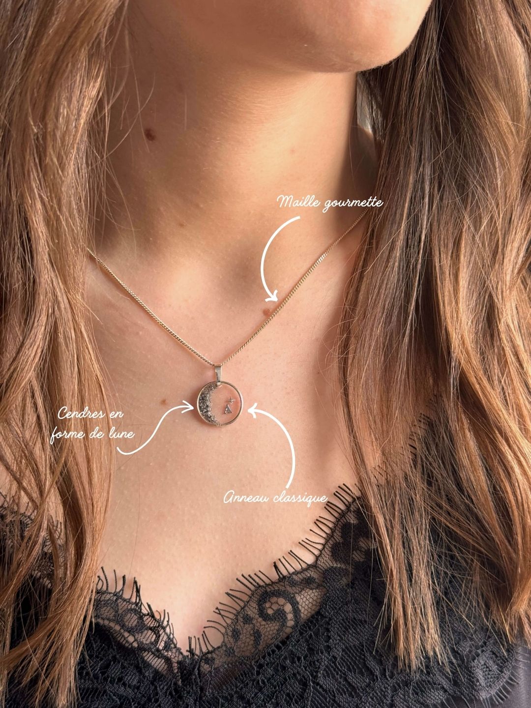 Collier souvenir Lune éternelle argent 925 portré - bijou souvenir poils animaux cendres - Les Bijoux Étoilés